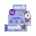 MOSH Blueberry Ammond Crunch Bares de proteína Keto, alta fibra, baixo carboidrato, sem glúten, alta proteína, cérebro saudável lanche, 12 contagem
