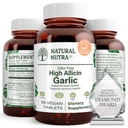 Nutra natural suplemento de alho de alícino alto, Suporta sistema imunológico, melhorar a saúde do coração, melhorar a saúde das enzimas, melhor digestão, Lutas frias e gripe, Revestimento de baunilha, 500mg, 60 Tablets Vegan