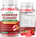 Premium Berberine Gummies, 2000mg Suplemento Berberine de alta potência, além de canela de ceilão, cardo de leite para mulheres e homens, sistema imunológico e suporte ao metabolismo - 60 chicletes