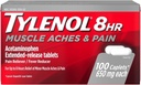 Tylenol 8 horas Dores musculares e cápsulas de dor, 100 contagem por garrafa (3 frascos)