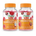 Crianças com magnésio e zinco de cálcio vitalício + Probiótico 2 bilhões de UFC Crianças, chicletes Bundle - Grande degustação, Suplemento Vitamina, Sem glúten, GMO Grátis, Gummy mastigável