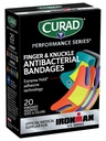 Série de desempenho CURAD IRONMAN Bandagens antibacterianas, Tecnologia de adesivo de fixação extrema, Bandagens de dedo & knuckle, Tecido flexível, Variety Pack com tamanhos variados e cores, 20 contagem