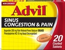 Advil Sinus Congestion and Pain, Sinus Relief Medicine, Pain Reliever and Fever Redutor com Ibuprofeno e fenilefrina HCl - 20 comprimidos revestidos