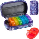 Serfeymi Organizador de pílulas de viagem semanal 2 vezes um dia AM PM Atualizado Rainbow Pill Box 7 dia com Zipper portátil PU Caixa de pílulas de couro, Medicina Organizador de pílulas, vitaminas, óleo de peixe - Roxo-01