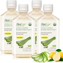 AloeCure USDA Organic Aloe Vera Juice Lemon Flavor - Made Within 12 Hours of Harvest - Natural Digestive Supplement for Balanced Stomach Acidity - Support Digestive and Imune Health, 4 Btls x 16.7oz
