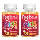 Sentir grandes vitaminas crianças pastilhas DHA com Omega 3 6 9, vitamina C (2-Pack) Suporta função do cérebro saudável, visão e saúde do coração, sem glúten, vegetariano, 60 pastilhas