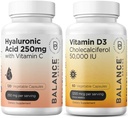 Balancebreens Ácido Hialurônico Puro 250mg com Vitamina C 50mg + Vitamina D3 50.000 UI Suplemento Combo