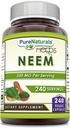 Puro Naturals Neem (Made with Natural Neem Leaf) 500 Mg por serviço 240 Veggie Cápsulas Suplemento Não-GMO Gluten Free □ Made in USA Ideal para Vegetarianos
