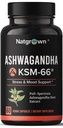 Natgrown Ashwagandha KSM 66 Suplemento 600 mg - Stress, humor, & suporte atlético - Extrato de raiz orgânico KSM66 com 5% Withanolides - Cápsulas Vegan - 60 Contagem