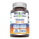 Fórmulas surpreendentes Vitamina D3 5000 UI com Vitamina K2 100 Mcg □ 120 Veggie Cápsulas Suplemento □ Não-GMO Gluten Free □ Made in USA