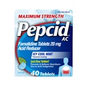Pepcid AC máxima força alívio da azia comprimidos, OTC medicina previne e alivia a azia devido à indigestão ácida e estômago azedo, 20mg Famotidina ácido redutor, ICY Cool Mint, 40 ct