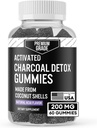 Pastilhas de carvão ativado grau Premium - Suplementos de carvão de coco para Detox Suporte, Saúde Bucal, Estômago e Digestão - Seguro para Crianças - Sem Bloat Vegan Gummy - Natural Acai Flavor (60 Conde)