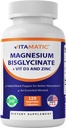 Magnésio Vitamático (desde Bisglicinato e Óxido) com Vitamina D3 e Zinco - 120 Veg Cápsulas - Suporta Músculo, Articulação, Nervo e Saúde do Coração – Não-GMO, Gluten-Free