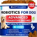 Probióticos para cães - Suporte Gut Saúde, Pele Comichão, Alergias, Imunidade, Balanço Levedura - Dog Probióticos e Enzimas Digestivas com Prebióticos - Reduzir Diarréia, Gás - 180 Mastigações Probiótico para cães