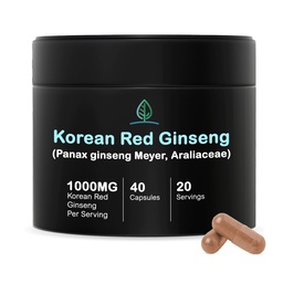 Holistic Bin Coreano Red Ginseng Cápsulas Puro Panax Ginseng Suplemento □ Vegan, Glúten livre, Não OGM, Sem preenchimentos □ Rico em Ginsenosídeos (40 Cápsulas)