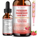 Potássio Suplemento gotas líquidas de magnésio - alta absorção Suplemento de potássio com magnésio, cálcio, vitamina D3 K2, Vegan, Não-GMO Potasio Suporte Cãimbras perna, osso, músculo - 2 Fl oz