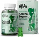 Gummies de suporte adrenal selvagem e orgânico - Suplementos de suporte adrenal puros para mulheres e homens com Ashwagandha Root & Rhodiola Rosea - 60 mastigação baseada em pectina