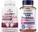 Bem-estar saudável Fórmula feliz Suplemento de alívio de fórmula natural + Dr. Probióticos Raw Formulados para Mulheres 100 bilhões de CFUs Bundle