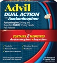 Advil Caplets de dupla ação revestidos com acetaminofeno, 250 Mg de ibuprofeno e 500 Mg de acetaminofeno por dose (2 dose equivalente) para alívio da dor de 8 horas - 2 contagem x 50