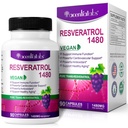100% Resveratrol Natural - 1480mg Por Servindo, 90 Cápsulas Veggie, 99% Puro Trans-Resveratrol, Antioxidante para Envelhecimento Saudável, Cérebro e Suporte Cardíaco