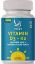 Vitamina K2 (MK7) com suplemento D3 Osso e saúde do coração Fórmula não-GMO 5000 UI Vitamina D3 e 100 mcg Vitamina K2 MK-7 Fácil de engolir Vitamina D & K Complexo, 60 comprimidos