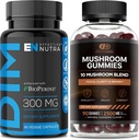 EFICAZ NUTRA DIM Supplement 300mg & Mushroom Gummies 2500mg - Complexo de cogumelos extra força DIM + para equilíbrio de hormônios estrogênio, tratamento de Acne & PCOS, suporte imunológico e energia