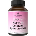 Biotina + queratina + Colágeno Marinho + Ácido Hialurônico, 4-em-1 Vitaminas de crescimento do cabelo com 10000mcg Cápsulas de Biotina, Complexo de Espessamento para Mulheres e Homens com definização do cabelo