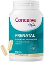 Conceive Plus Vitaminas pré-natais para mulheres Suplemento - Multivitamin com ácido fólico para a gravidez Vegan, Colina, Ferro - Vitaminas pré Natal DHA, Não OGM - Maternidade Vitamina para cérebro e olho 60 Cápsulas