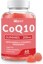 Açúcar sem pastilhas CoQ10 200mg, Coenzima Q10 w/Omega-3, Vitamina E para Adultos, Co Q10 Suplemento para Antioxidante, Energia, Suporte ao Cérebro