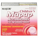MAJOR Mapap Acetaminofeno 160 mg Comprimidos Mastigáveis - Relíbrio da Dor/Redutor da Febre - Aspirina Livre - Ibuprofeno Grátis - para Idades 2 a 11-24